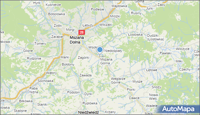 mapa Mszana Górna, Mszana Górna na mapie Targeo